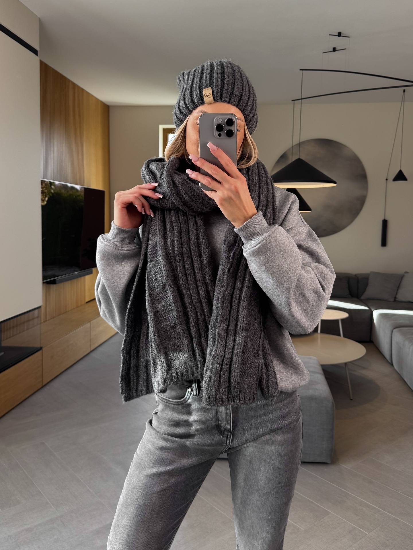 Komplet Czapka i Szalik Grafitowy Harmony 3