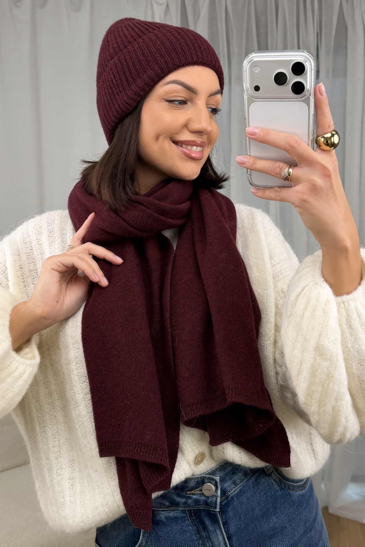 Komplet Czapka i Szalik Bordowy Rima 3