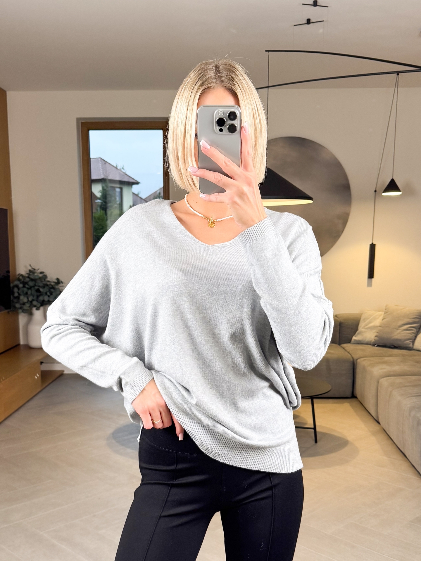 Sweter Szary Pull V 2