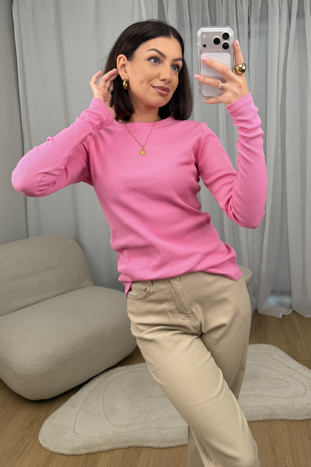 Bluzka Basic Prążkowana Różowa 3