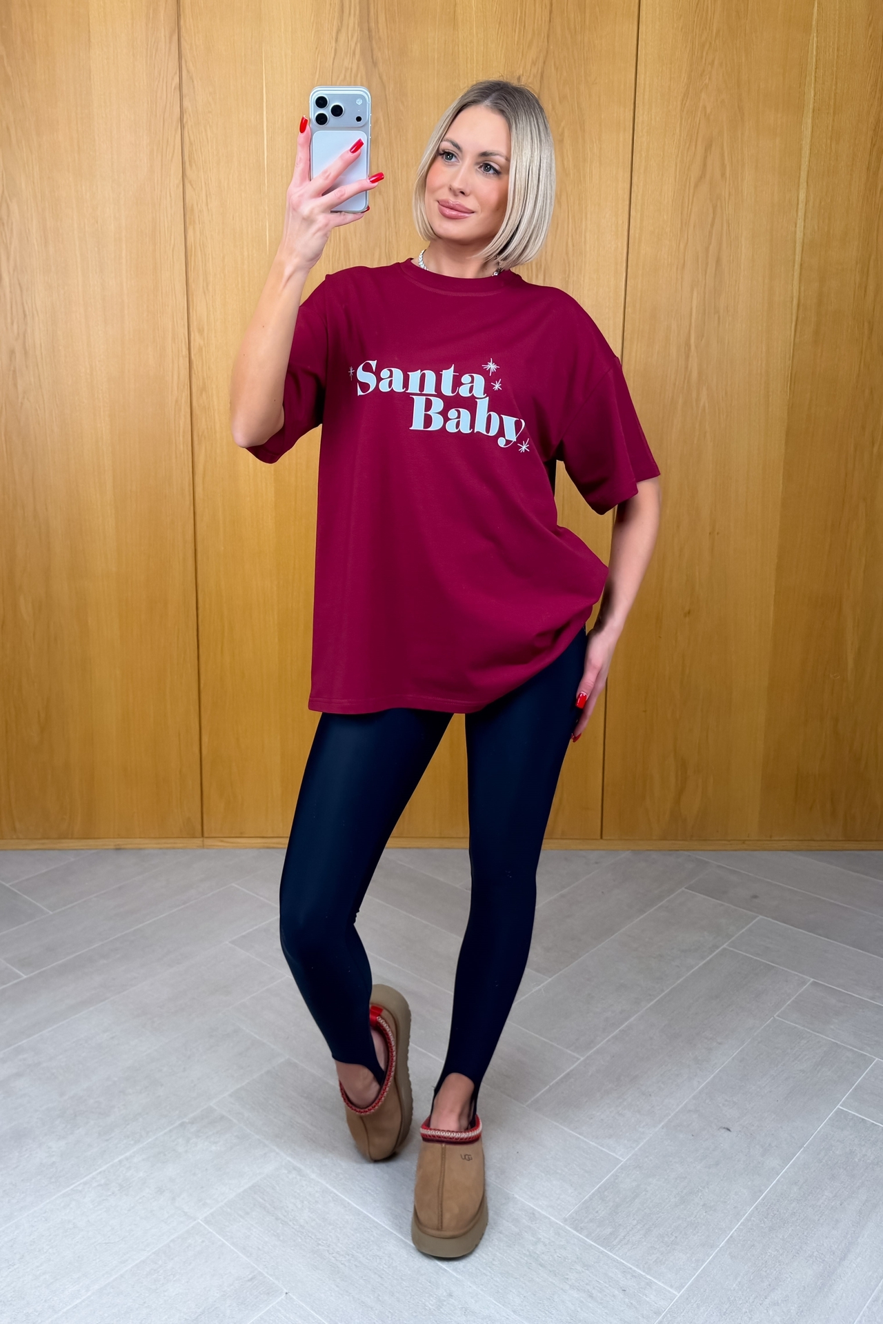 T-shirt Print Santa Baby Bordowy 2