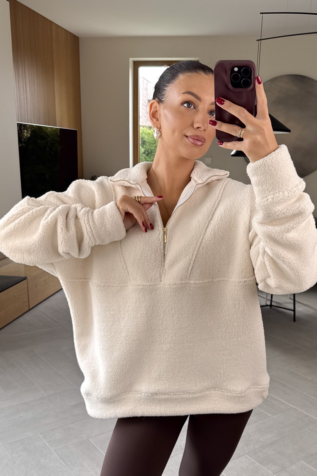 Bluza Baranek Beżowa Zip 1