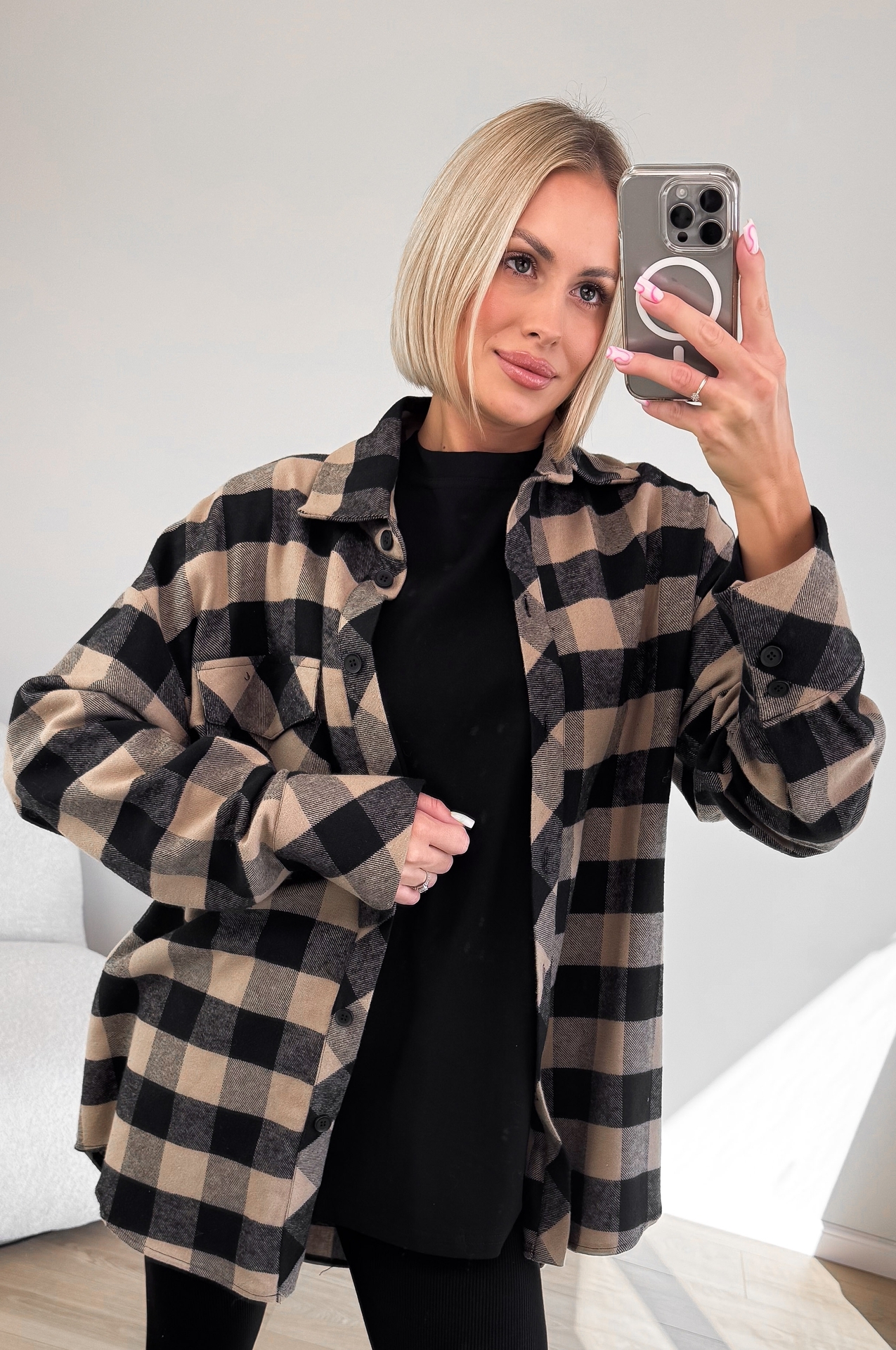 Koszula Flanelowa w Kratę Taupe 1