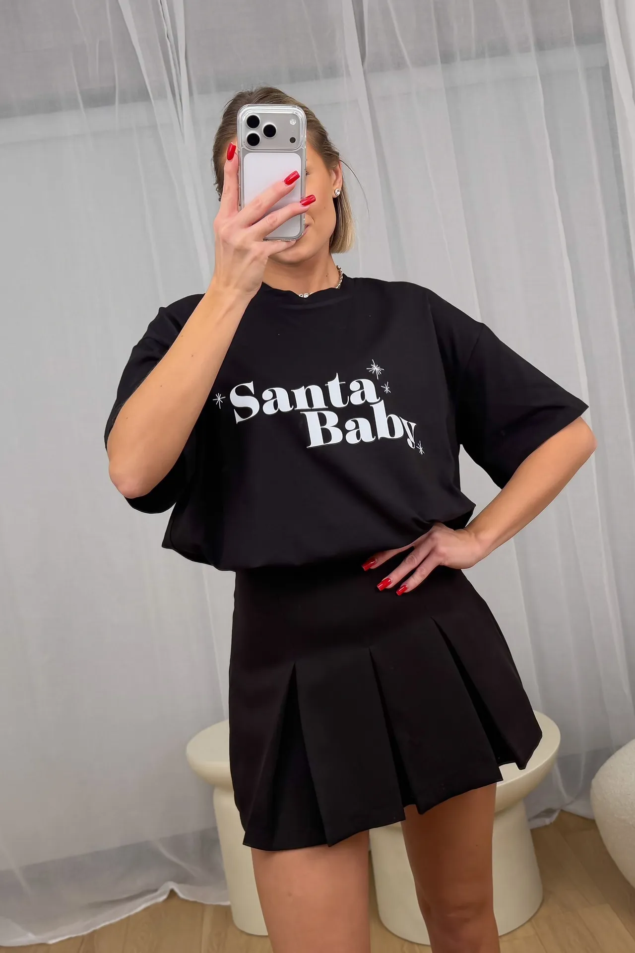 T-shirt Print Santa Baby Czarny 2