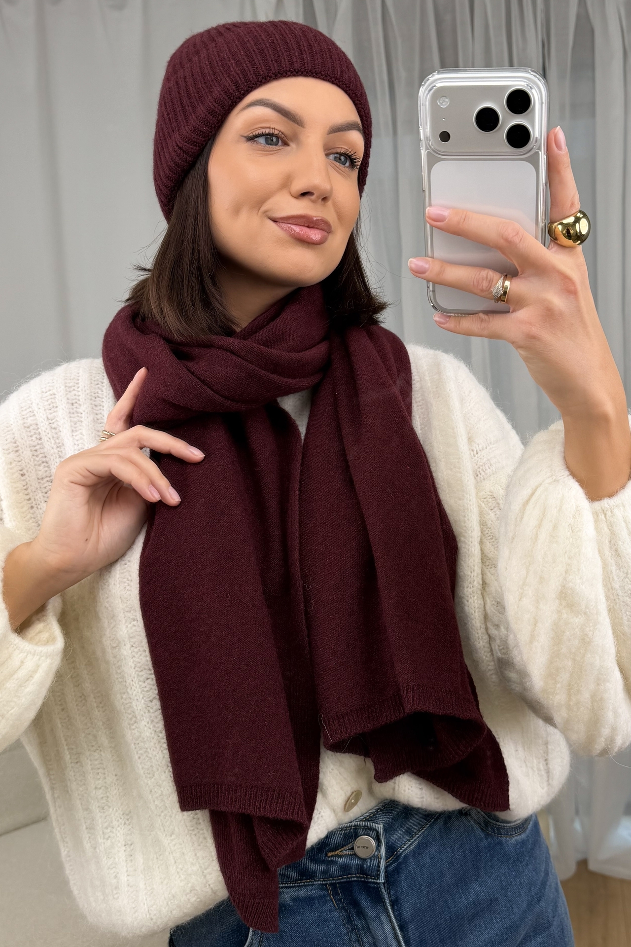 Komplet Czapka i Szalik Bordowy Rima 4