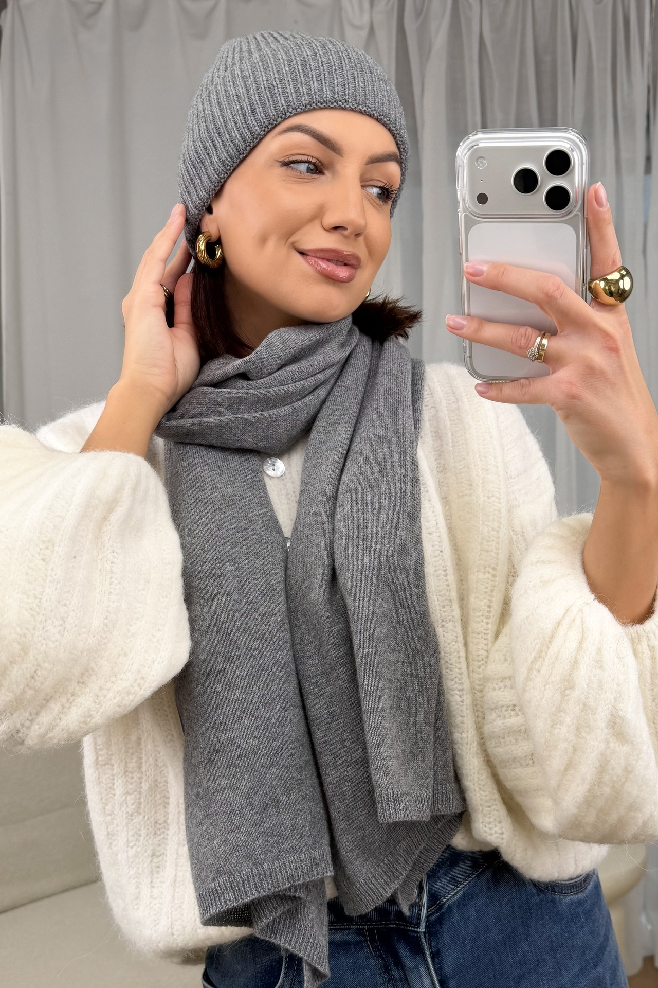 Komplet Czapka i Szalik Szary Rima 1