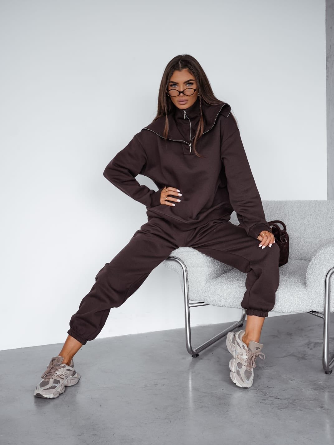 Komplet Brązowy Double Zip 3