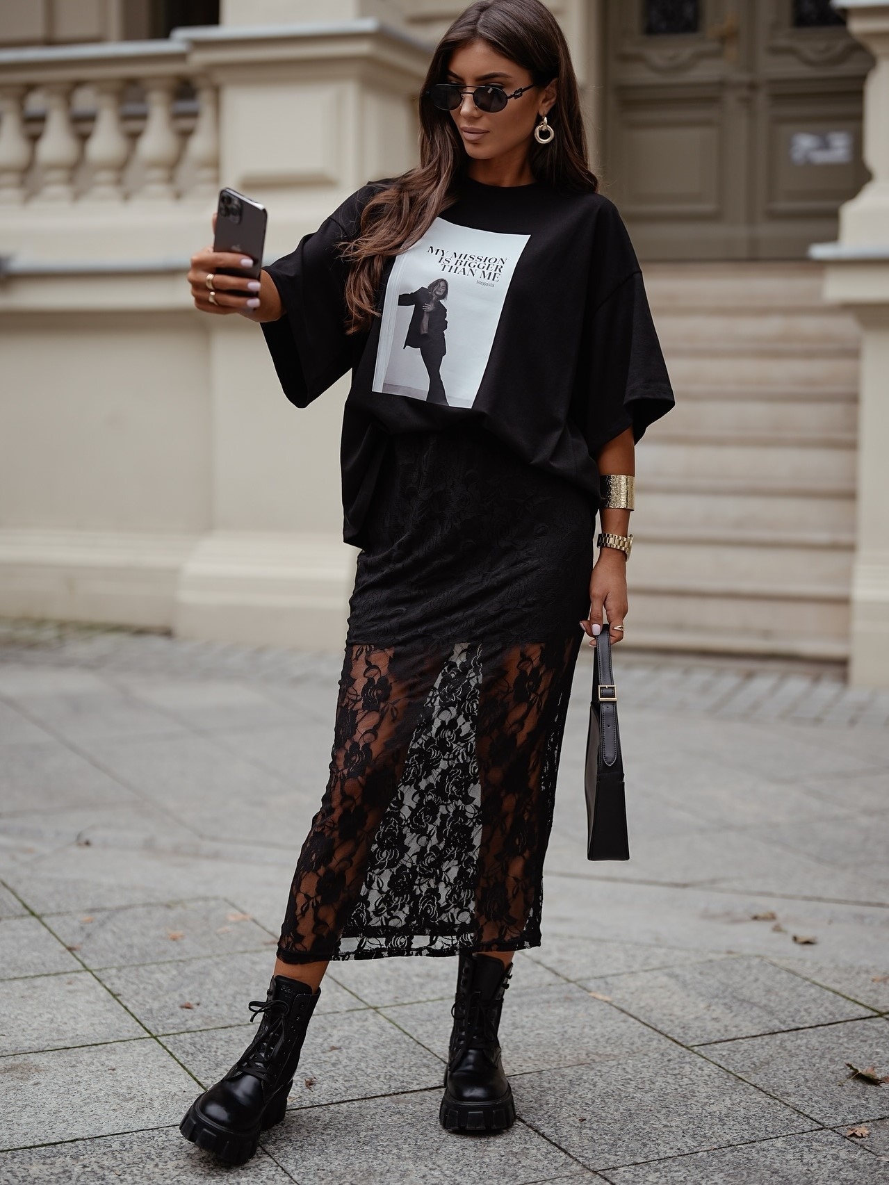 Spódnica Długa z Koronki Czarna 2