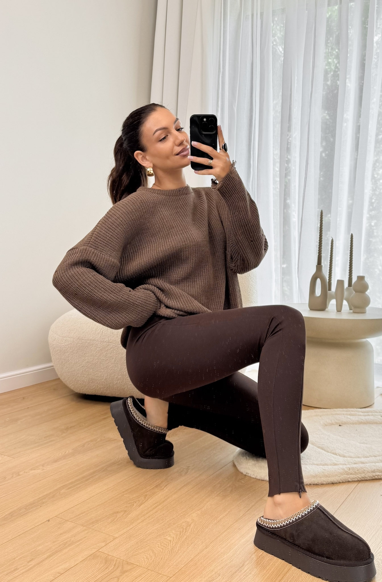 Legginsy z Zamkiem Brązowe Gusto2