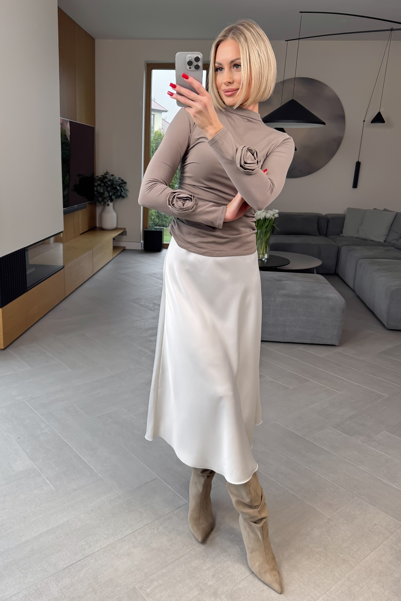 Spódnica Satynowa Kremowa 5