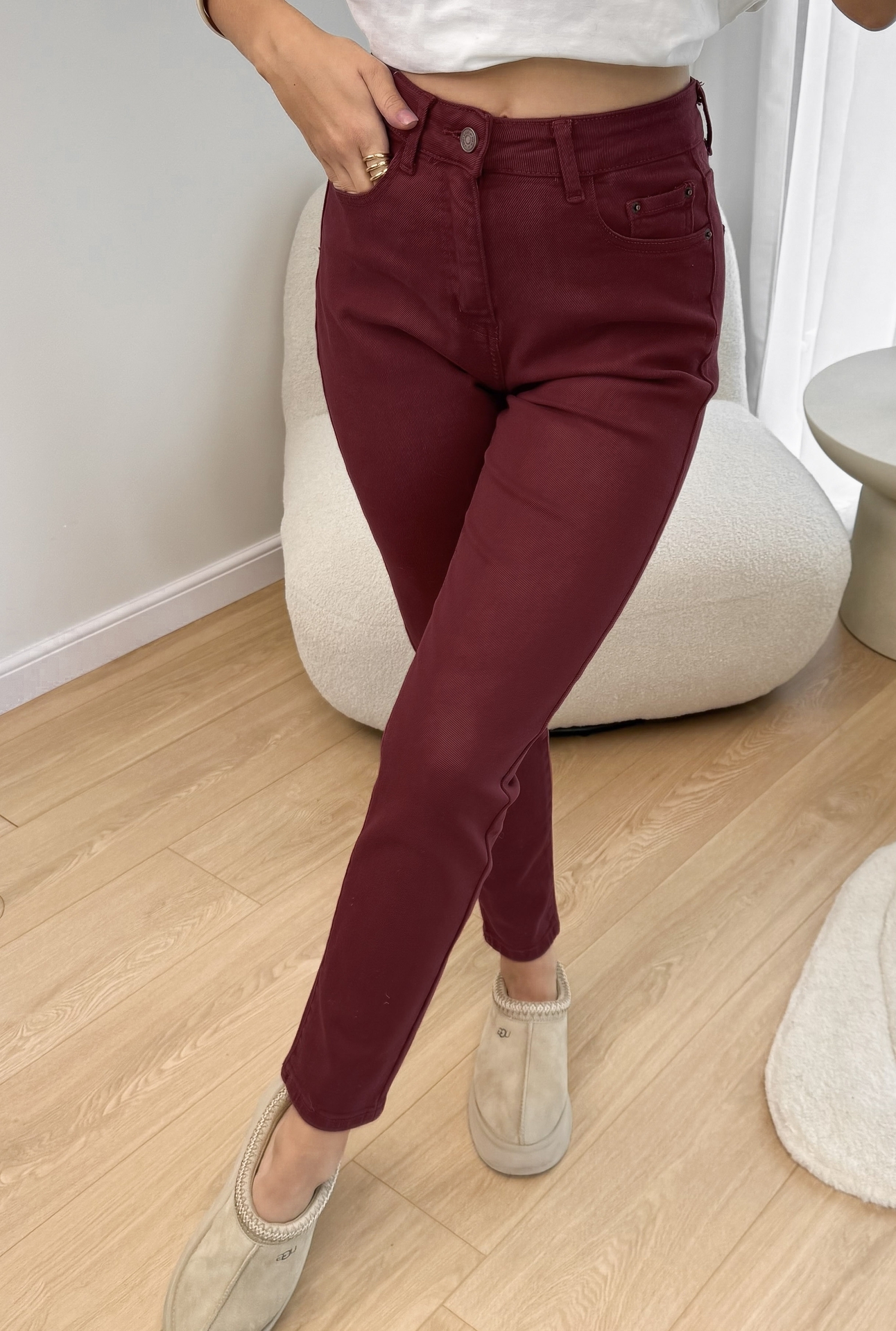 Spodnie Bordowe Mom Fit 1