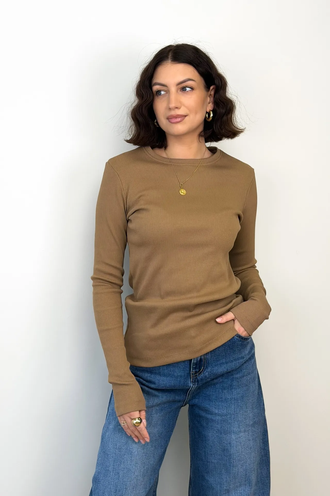 Bluzka Basic Prążkowana Mocca 2