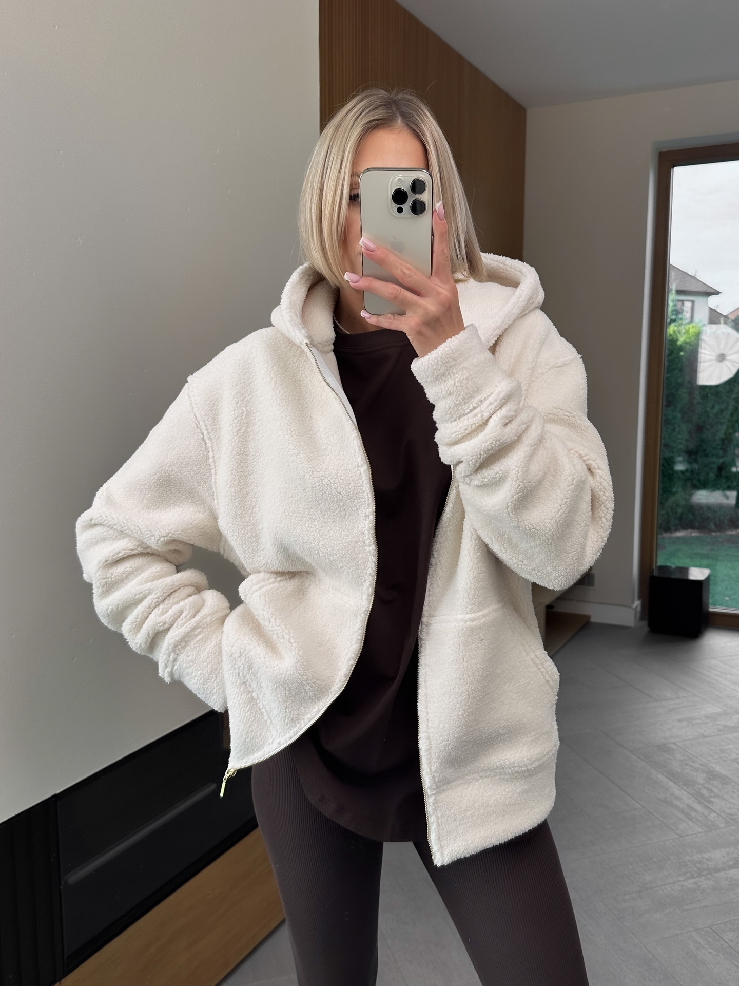 Bluza Baranek Hoodie Kremowa Zip 3