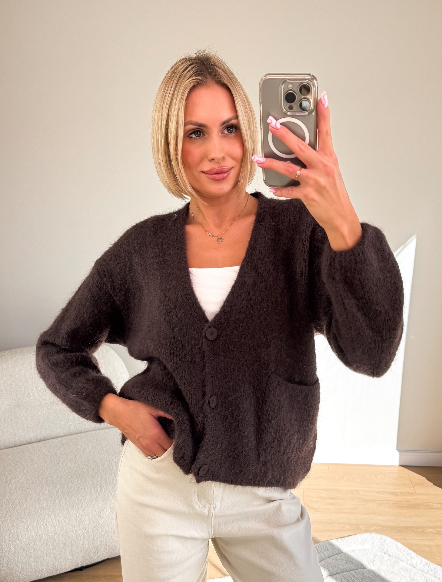 Sweter Rozpinany Brązowy Coll3