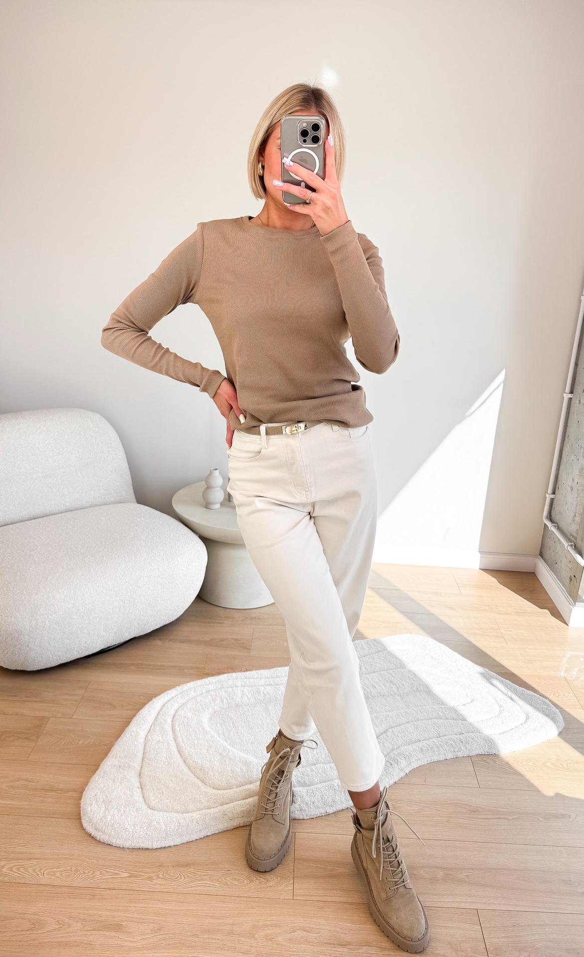 Bluzka Basic Prążkowana Camel4