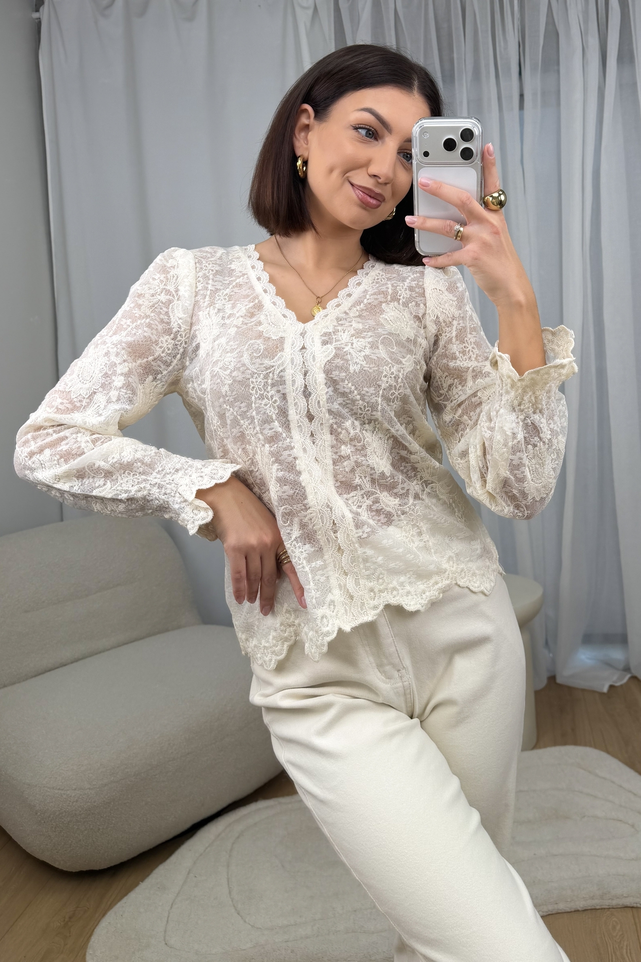 Bluzka Koronkowa Kremowa Kilky 1