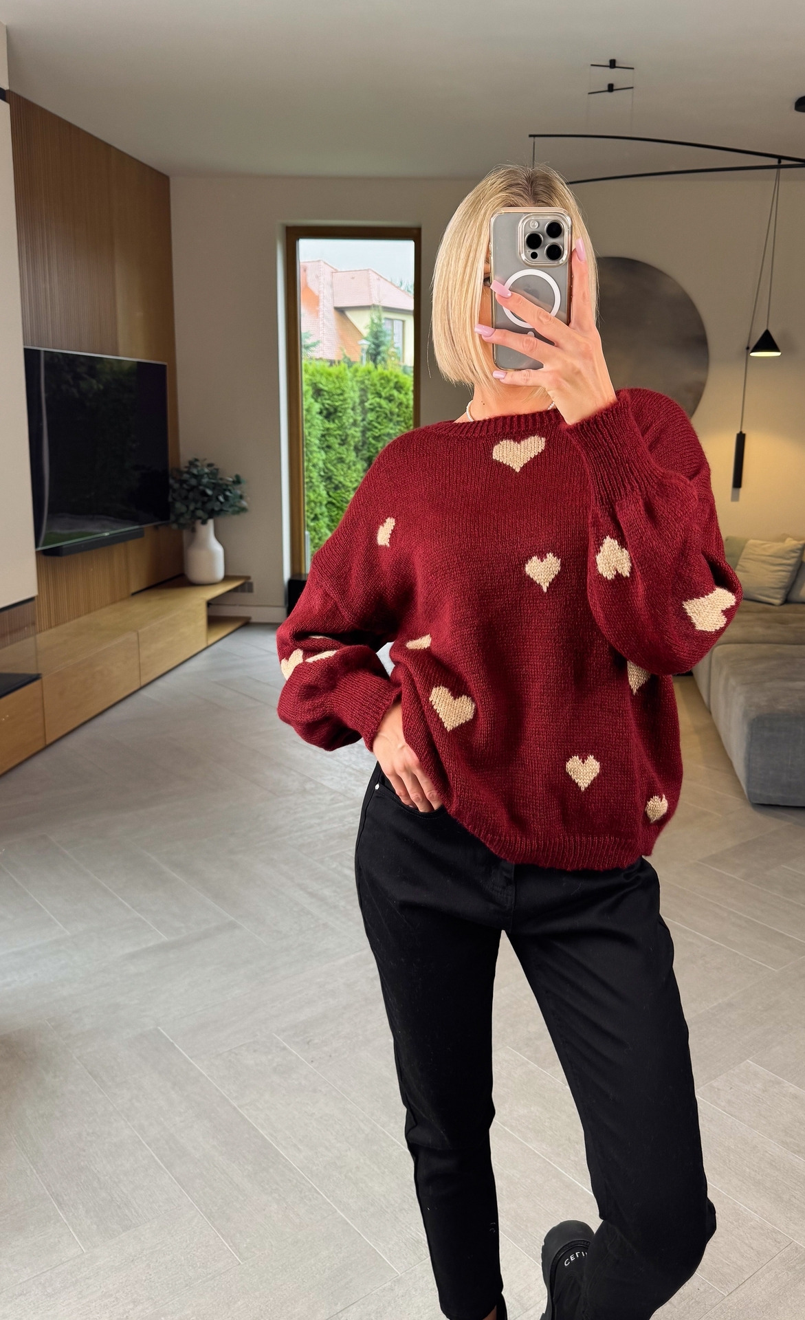 Sweter Bordowy w Serca 5