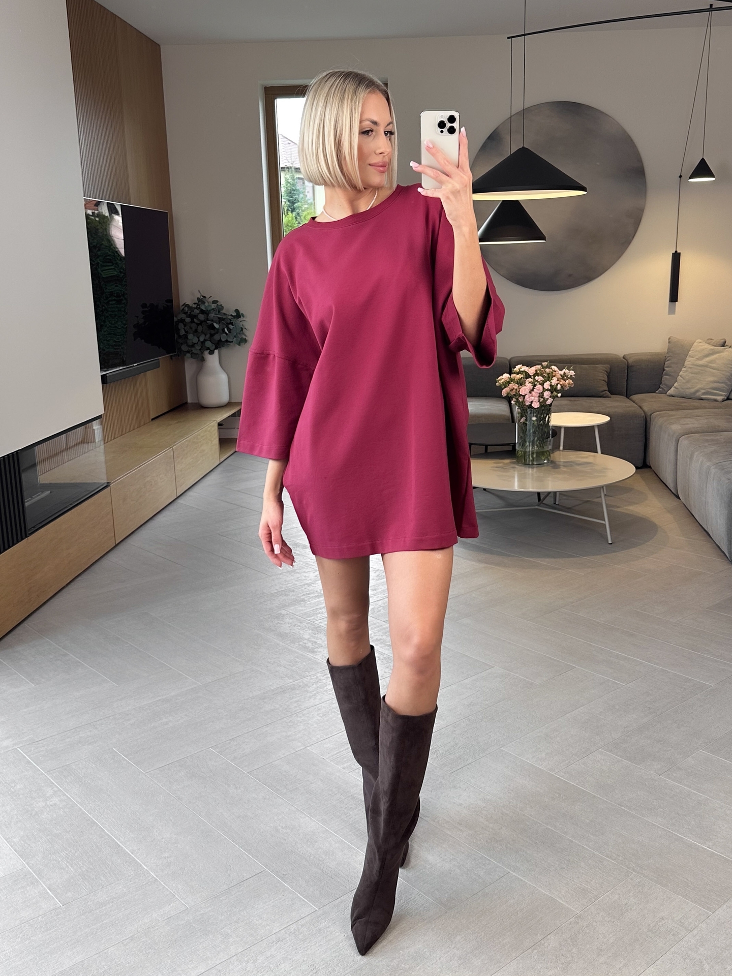 T-shirtowa sukienka Bordowa Hali 5