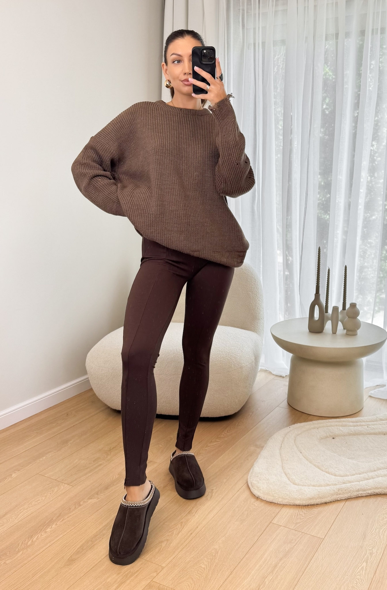 Legginsy z Zamkiem Brązowe Gusto4