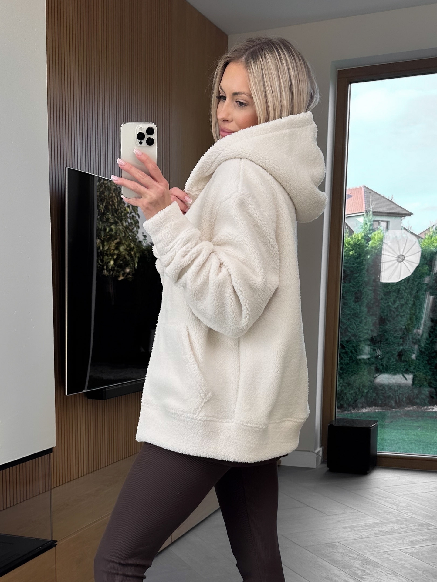 Bluza Baranek Hoodie Kremowa Zip 5