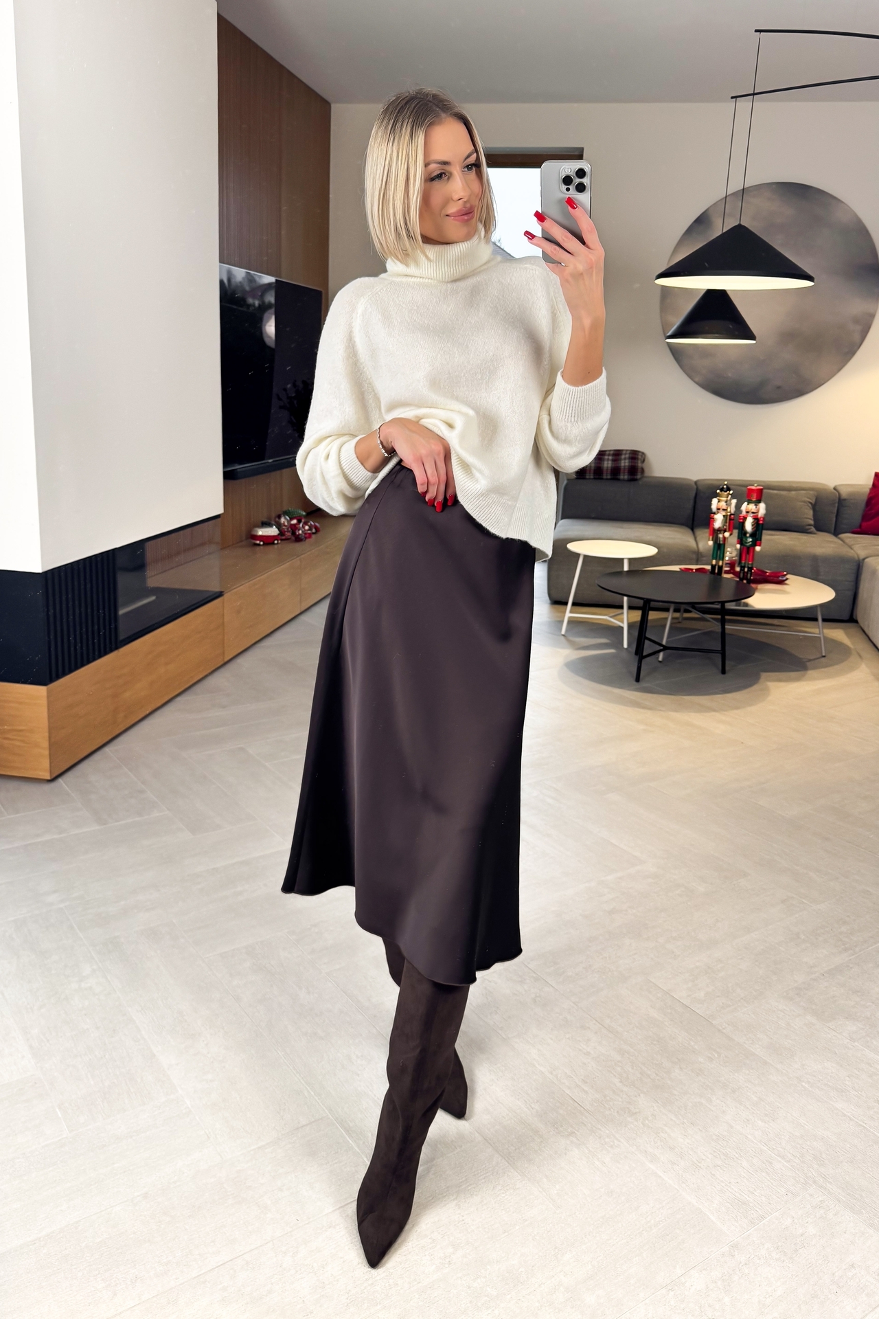 Spódnica Satynowa Brązowa 2