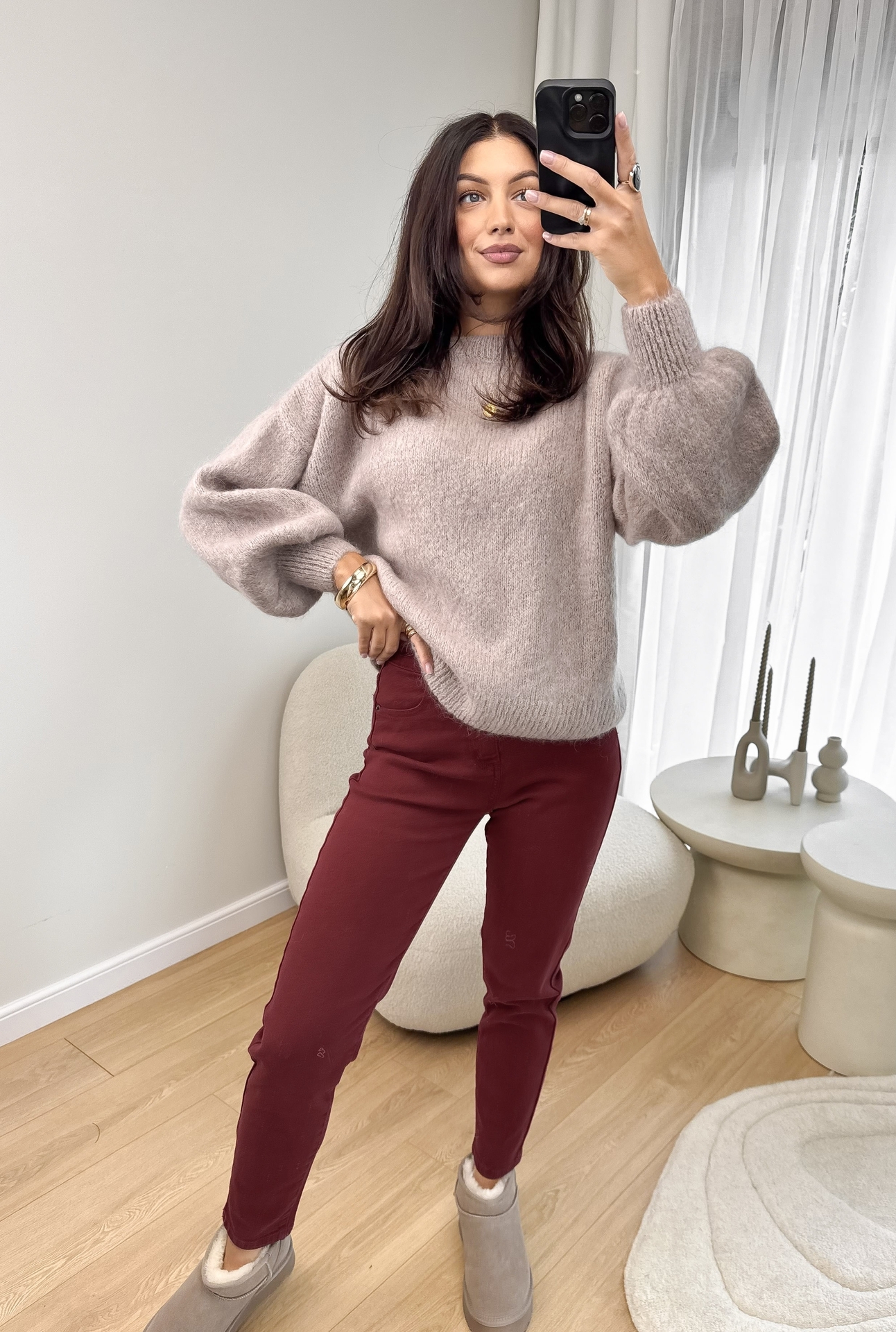 Spodnie Bordowe Mom Fit 4