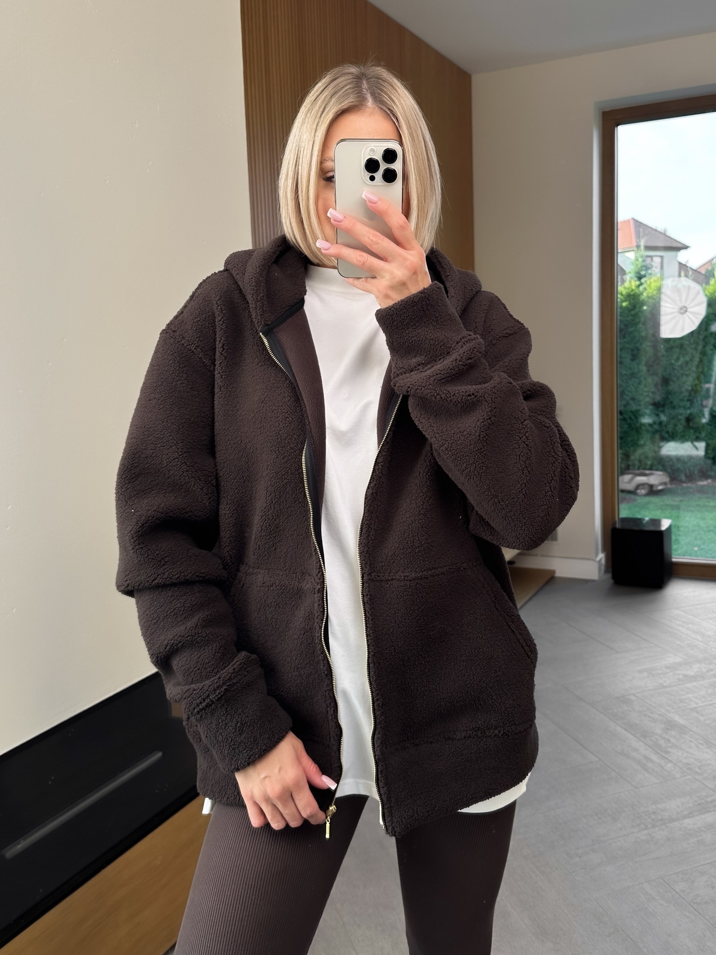 Bluza Baranek Hoodie Brązowa Zip 1