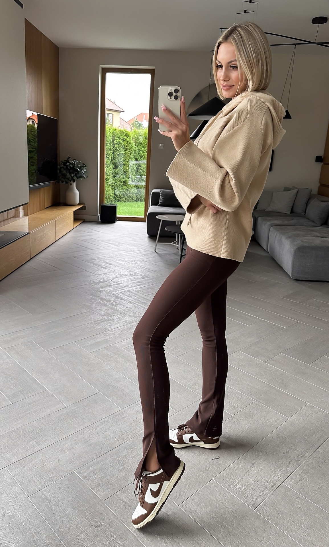 Legginsy z Rozcięciem Brązowe Stil2