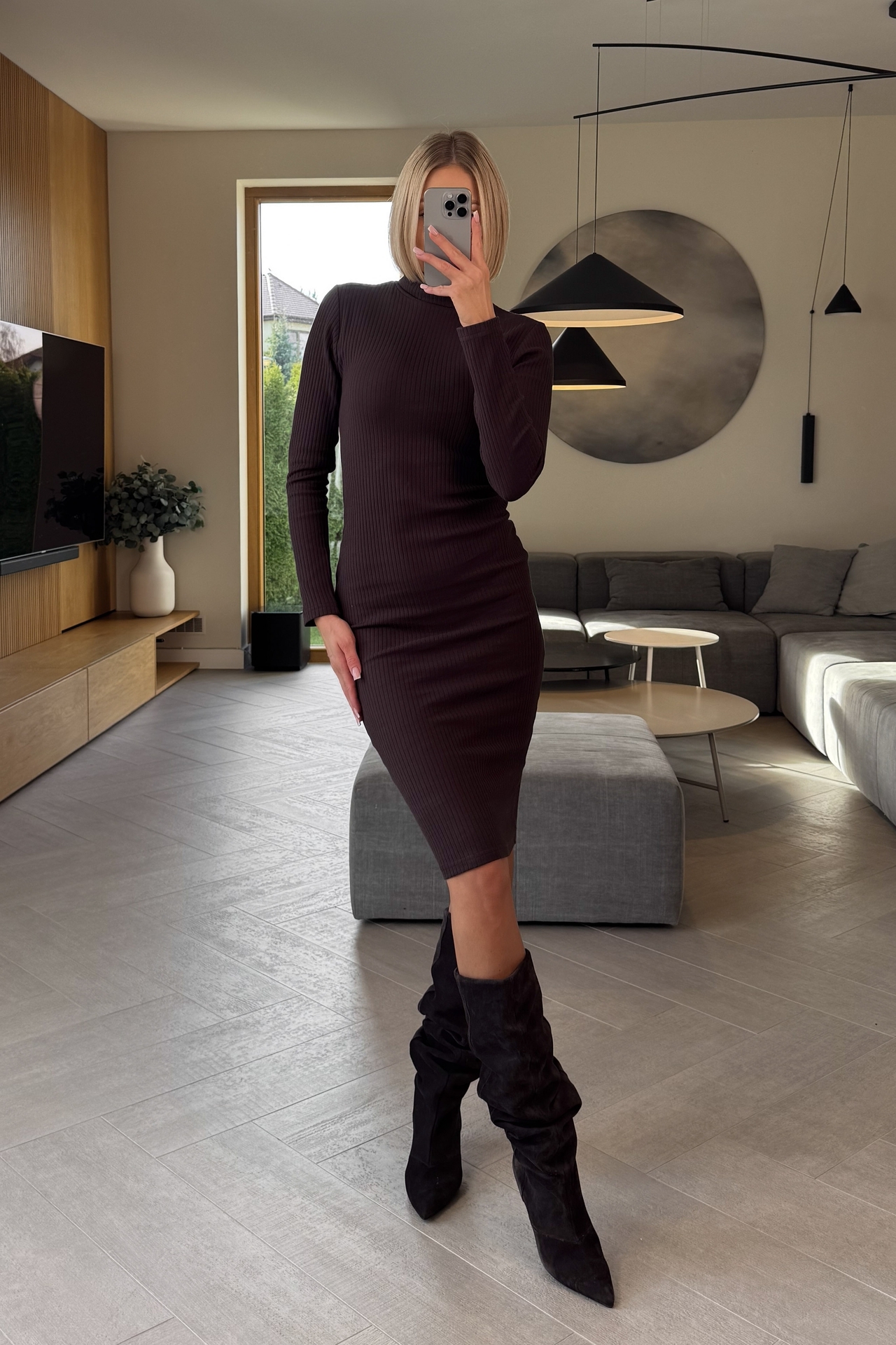 Sukienka Prążkowana Brązowa Caen 4