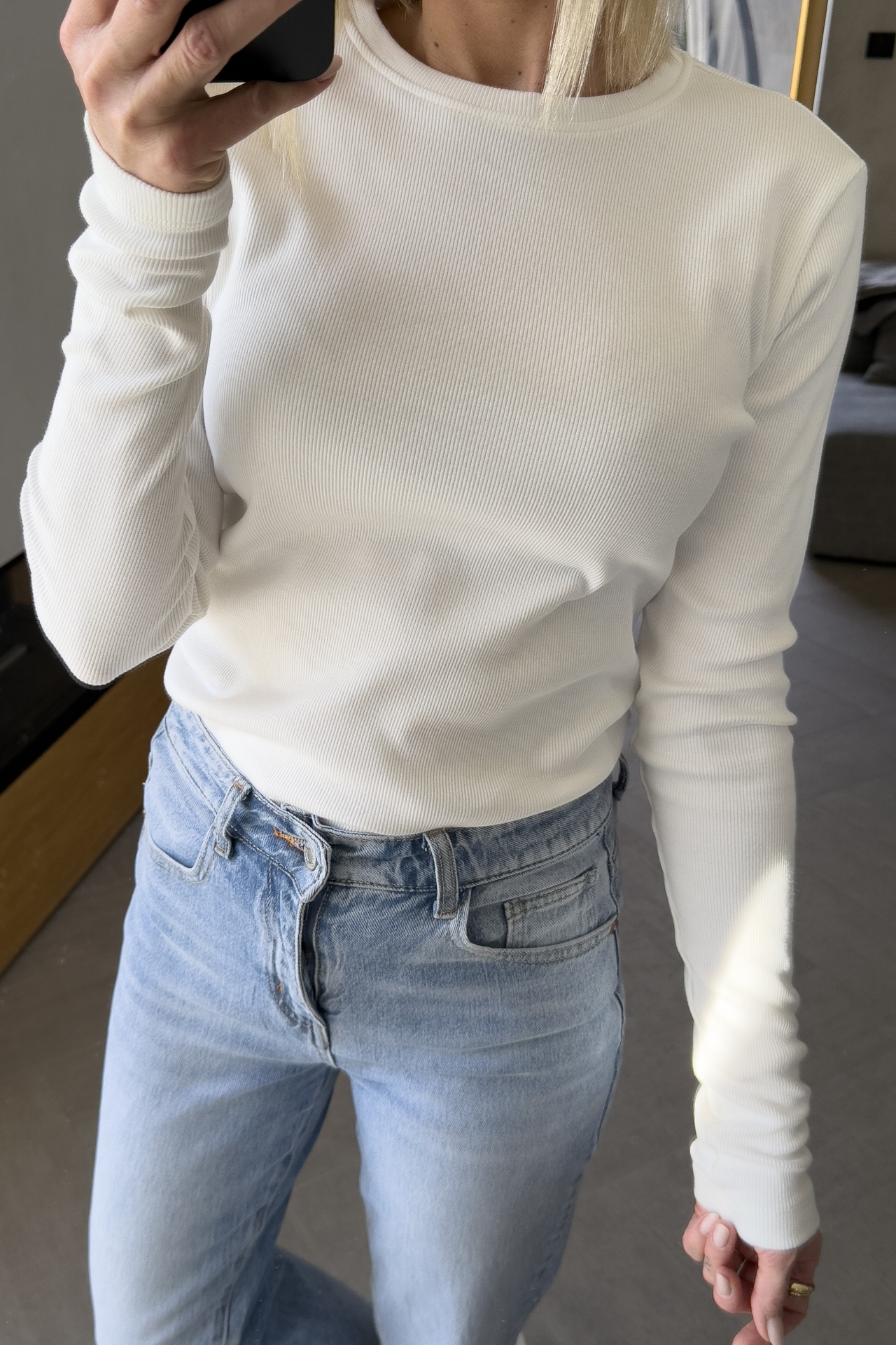 Bluzka Basic Prążkowana Ecru 3