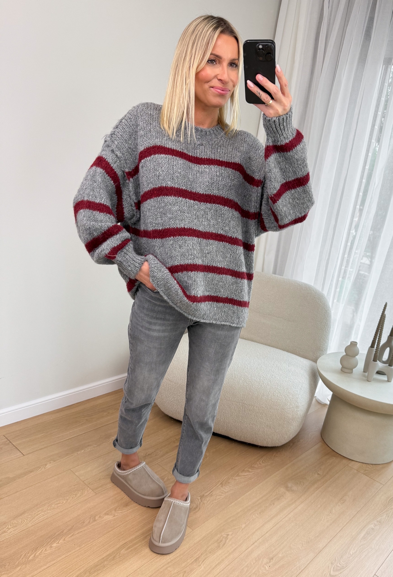 Sweter w Bordowe Paski Namo1
