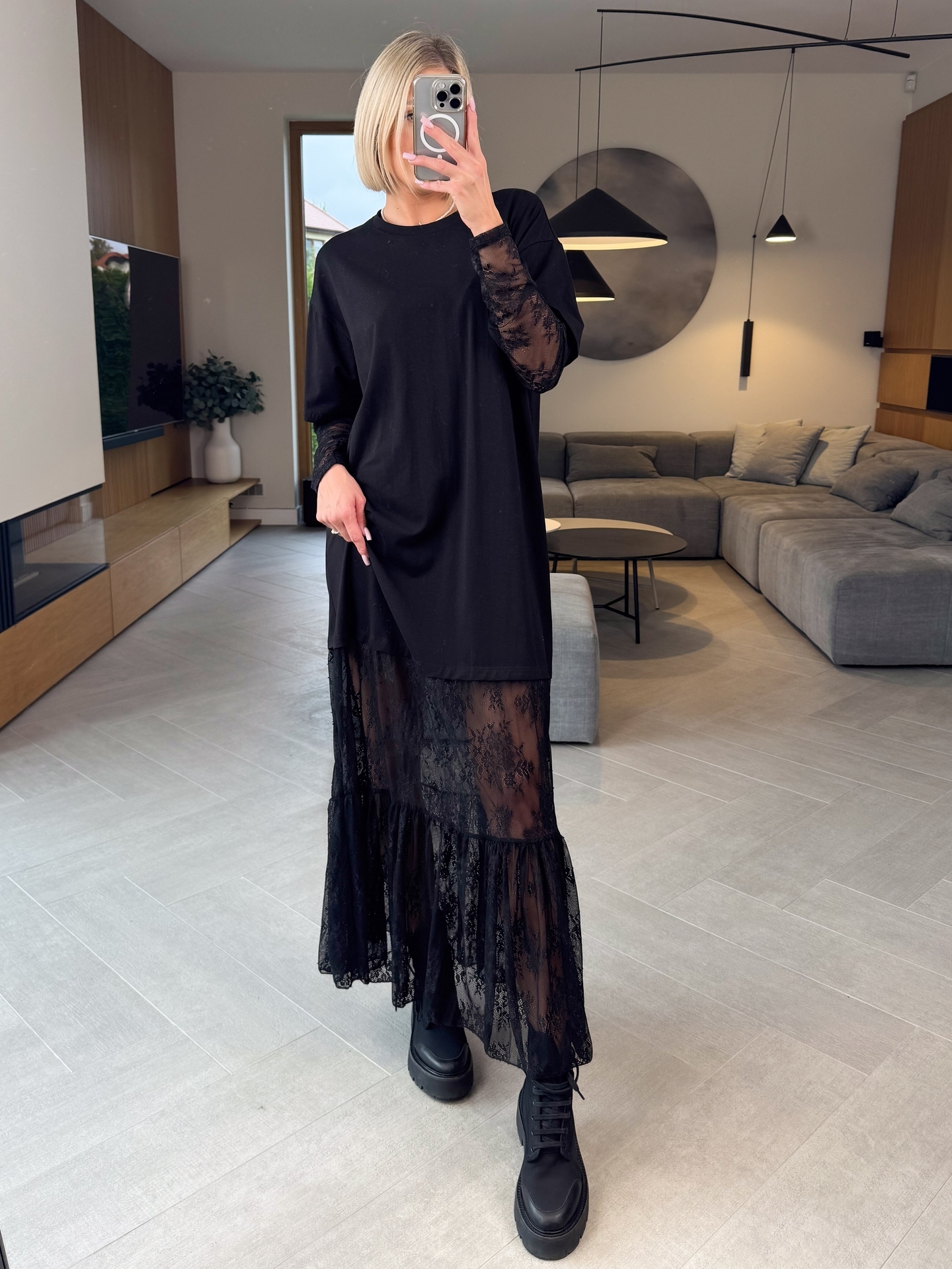 Sukienka Czarna Maxi z Koronką 2