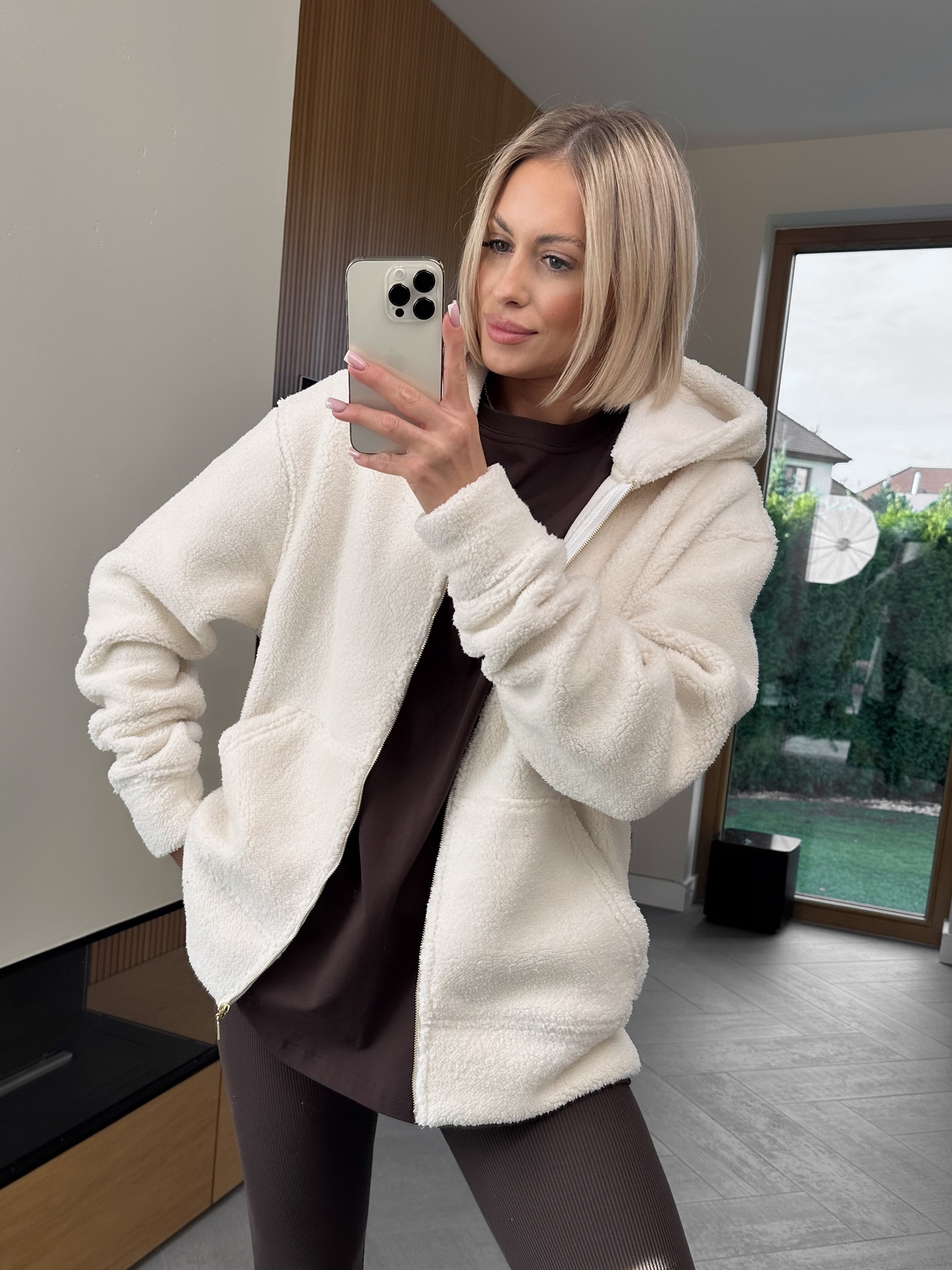 Bluza Baranek Hoodie Kremowa Zip 1