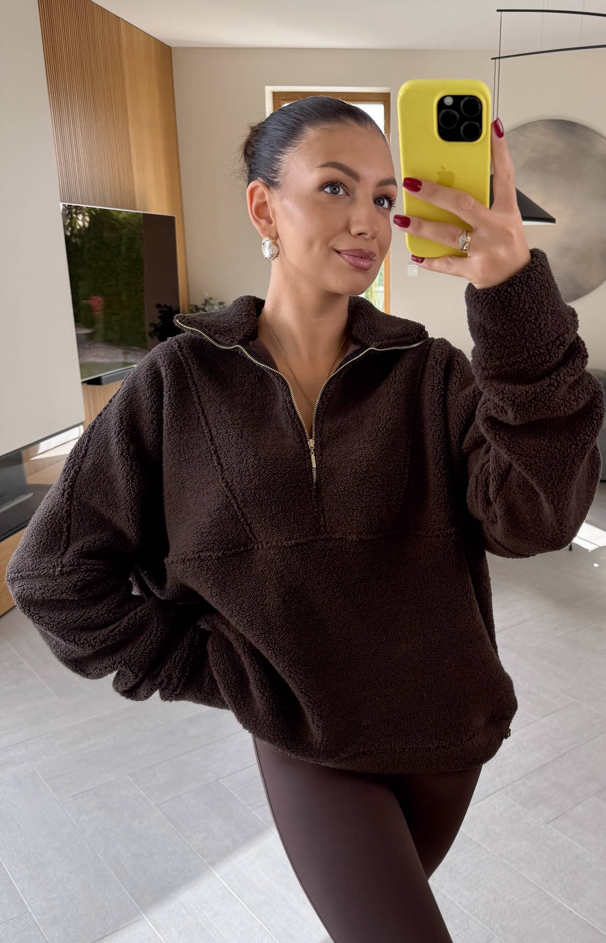 Bluza Baranek Brązowa Zip 1
