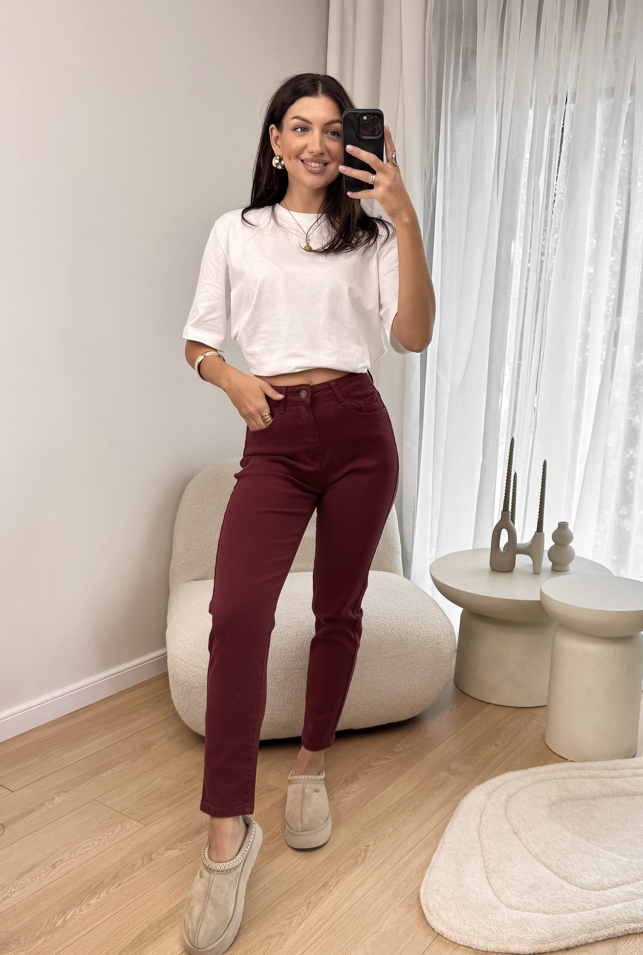 Spodnie Bordowe Mom Fit 3