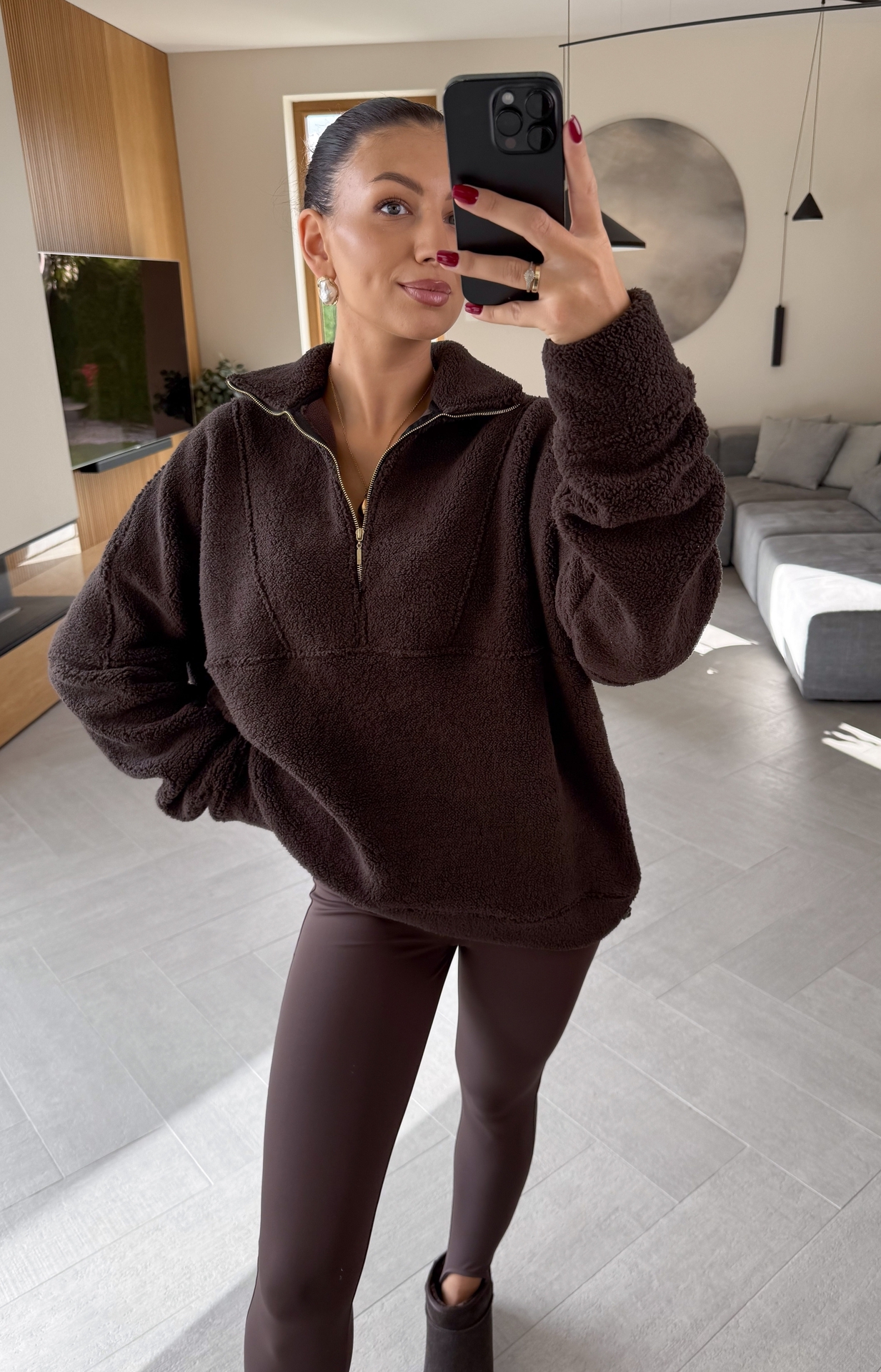 Bluza Baranek Brązowa Zip 2