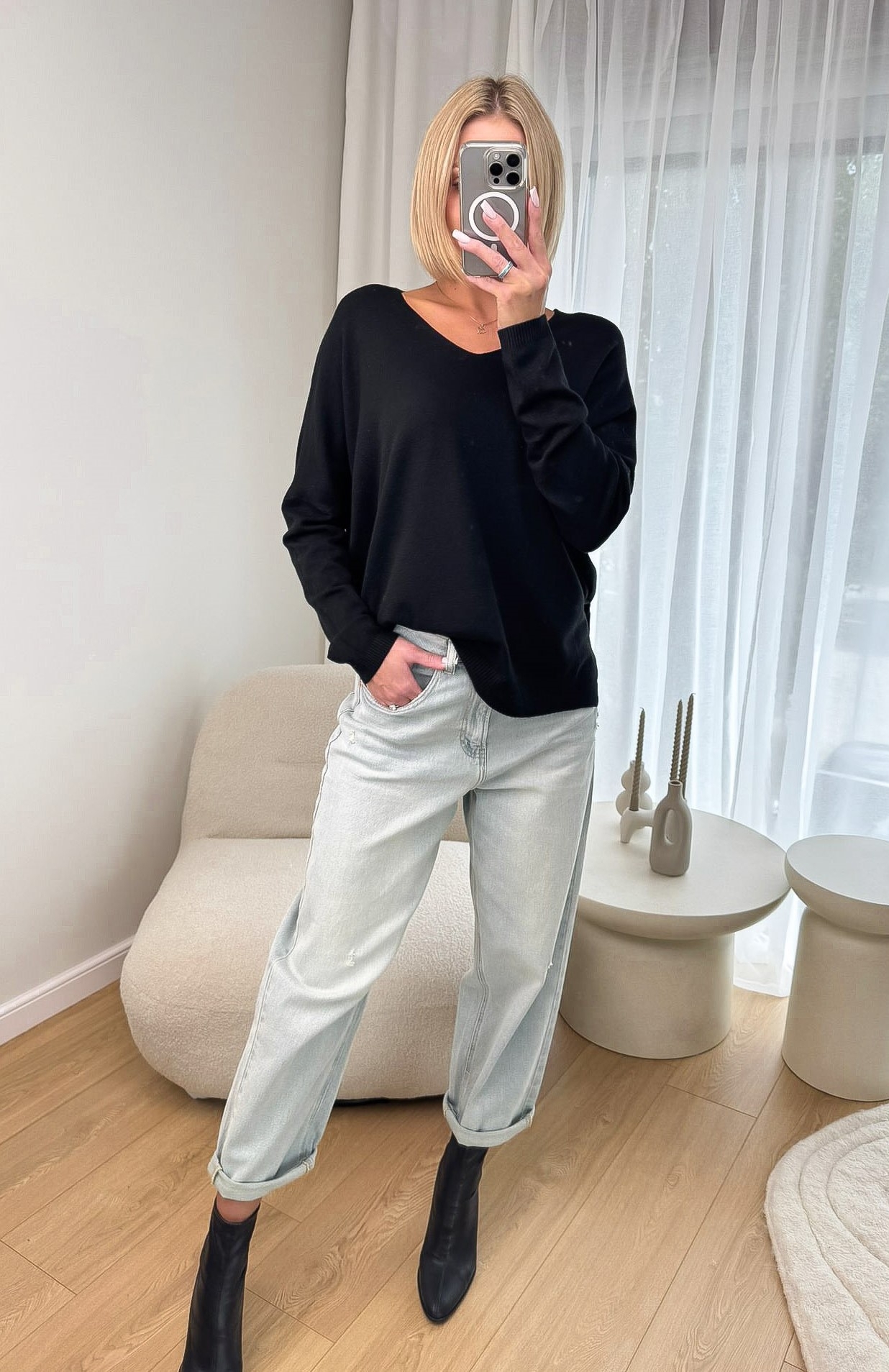 Sweter Czarny Pull V 5