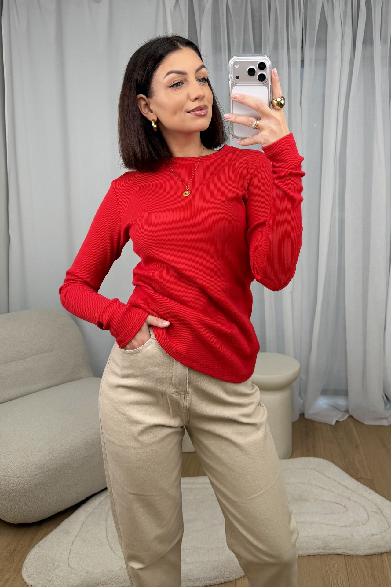 Bluzka Basic Prążkowana Czerwona 2