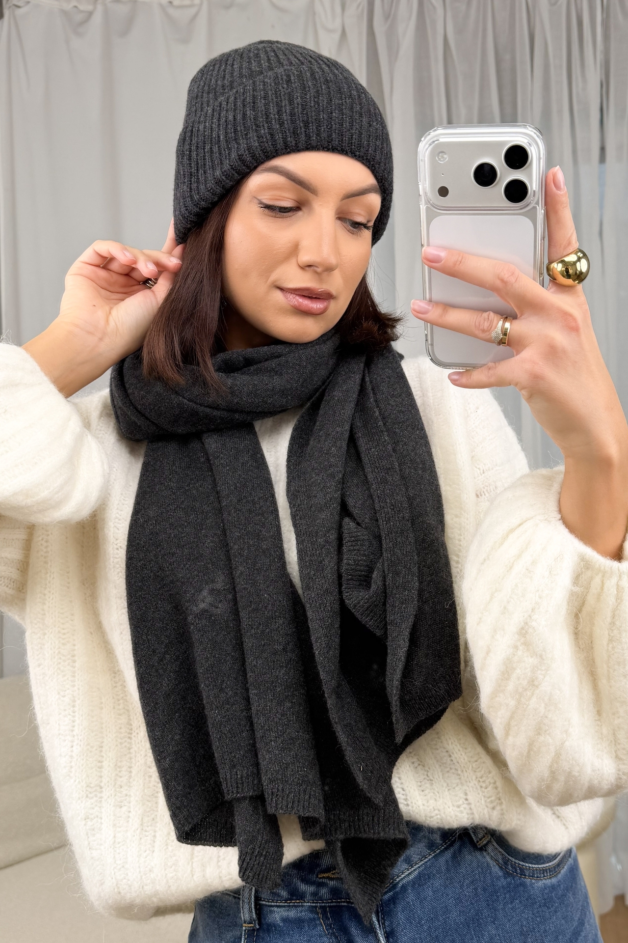 Komplet Czapka i Szalik Grafitowy Rima 4