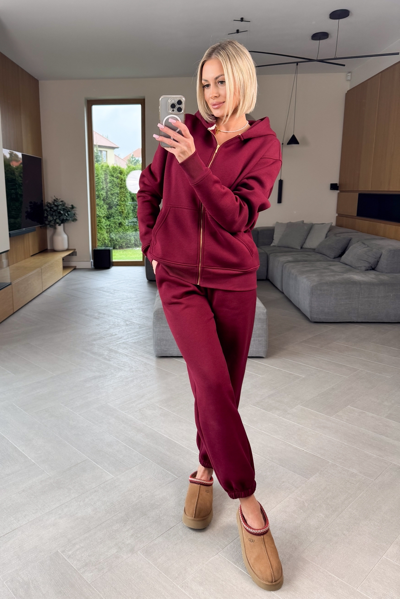 Komplet Dresowy Bordowy Ocieplany Flow 1