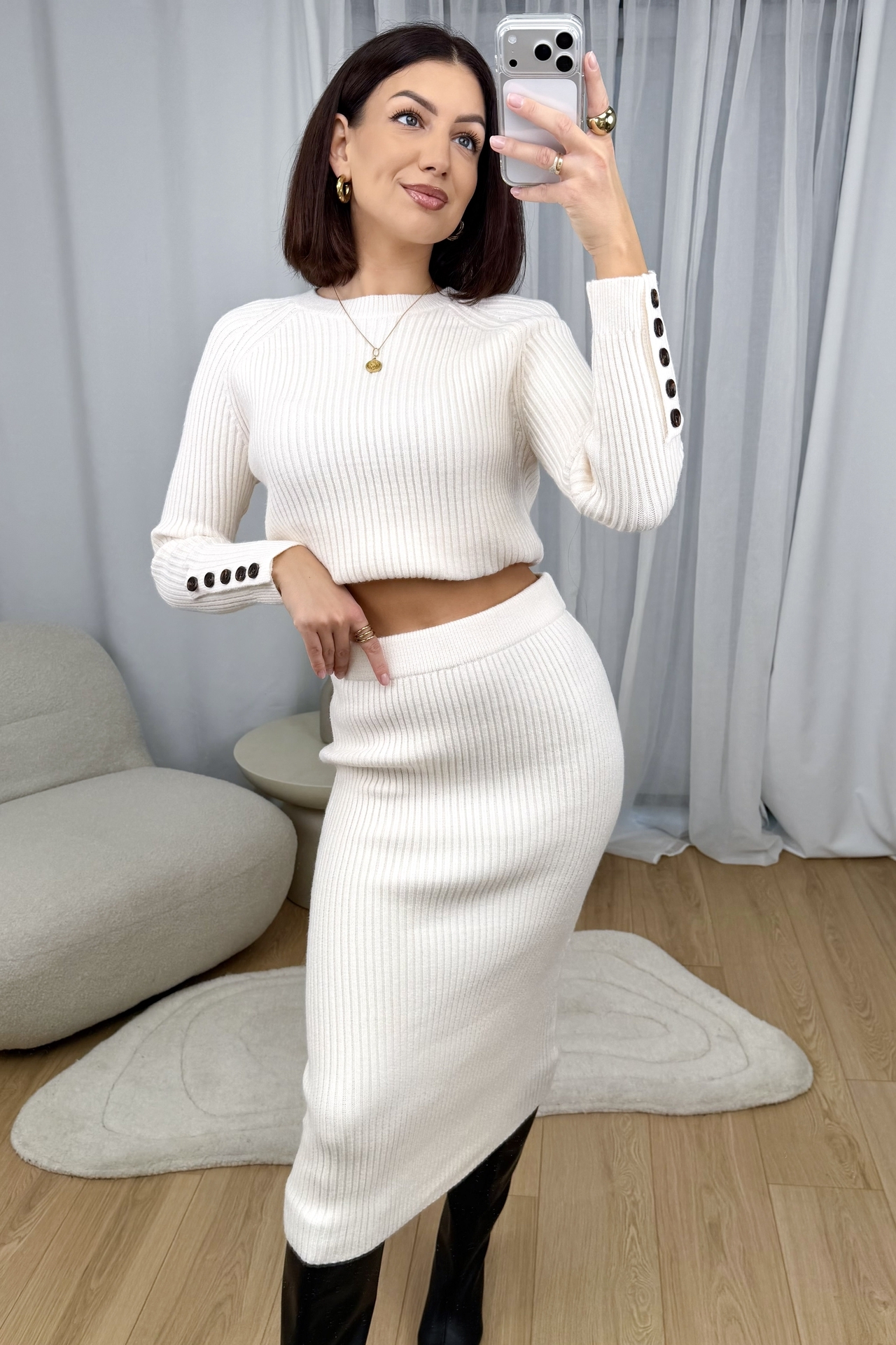 Komplet Sweterkowy Kremowy Marbel 1