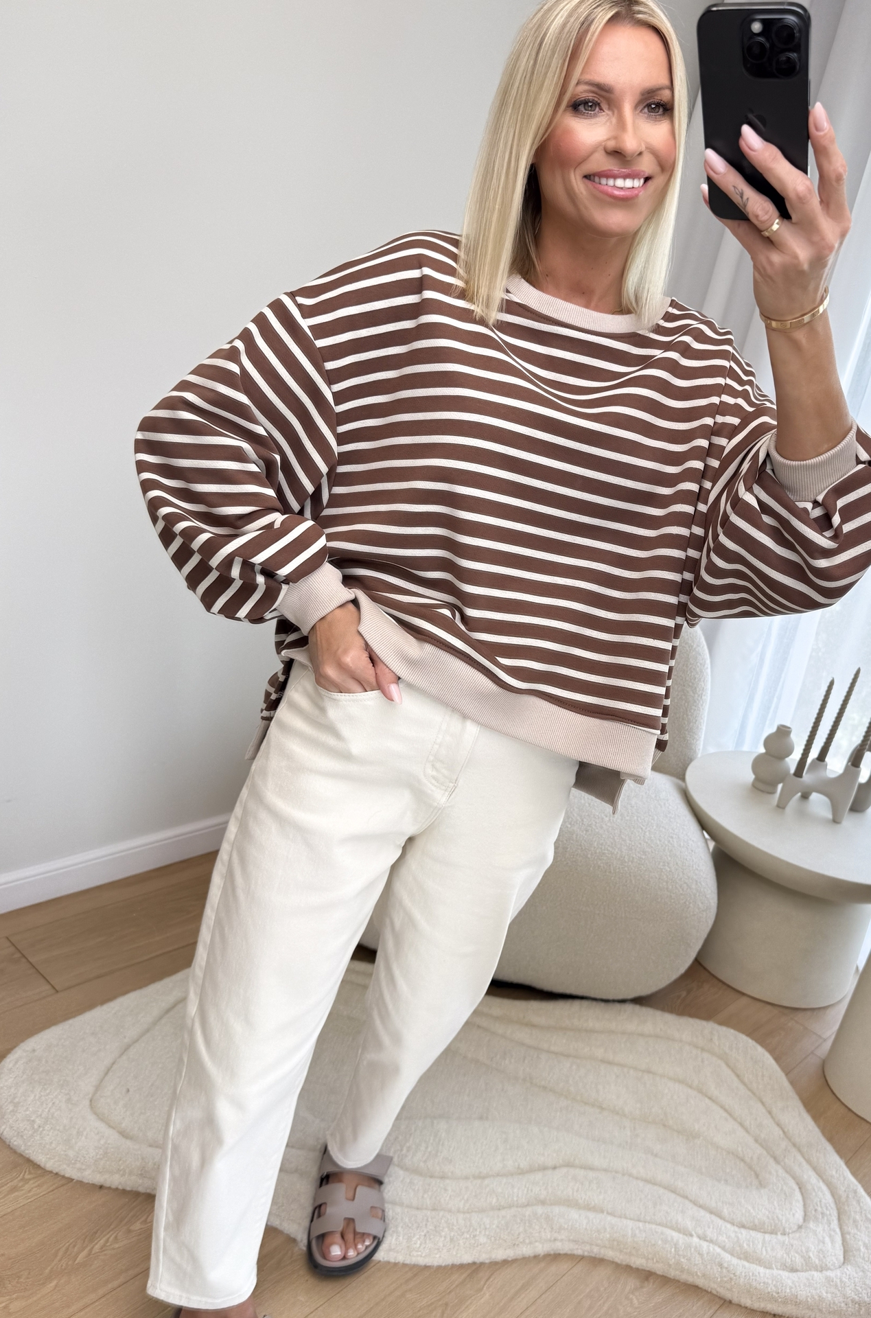 Bluza w Paski Brązowa Medium 4