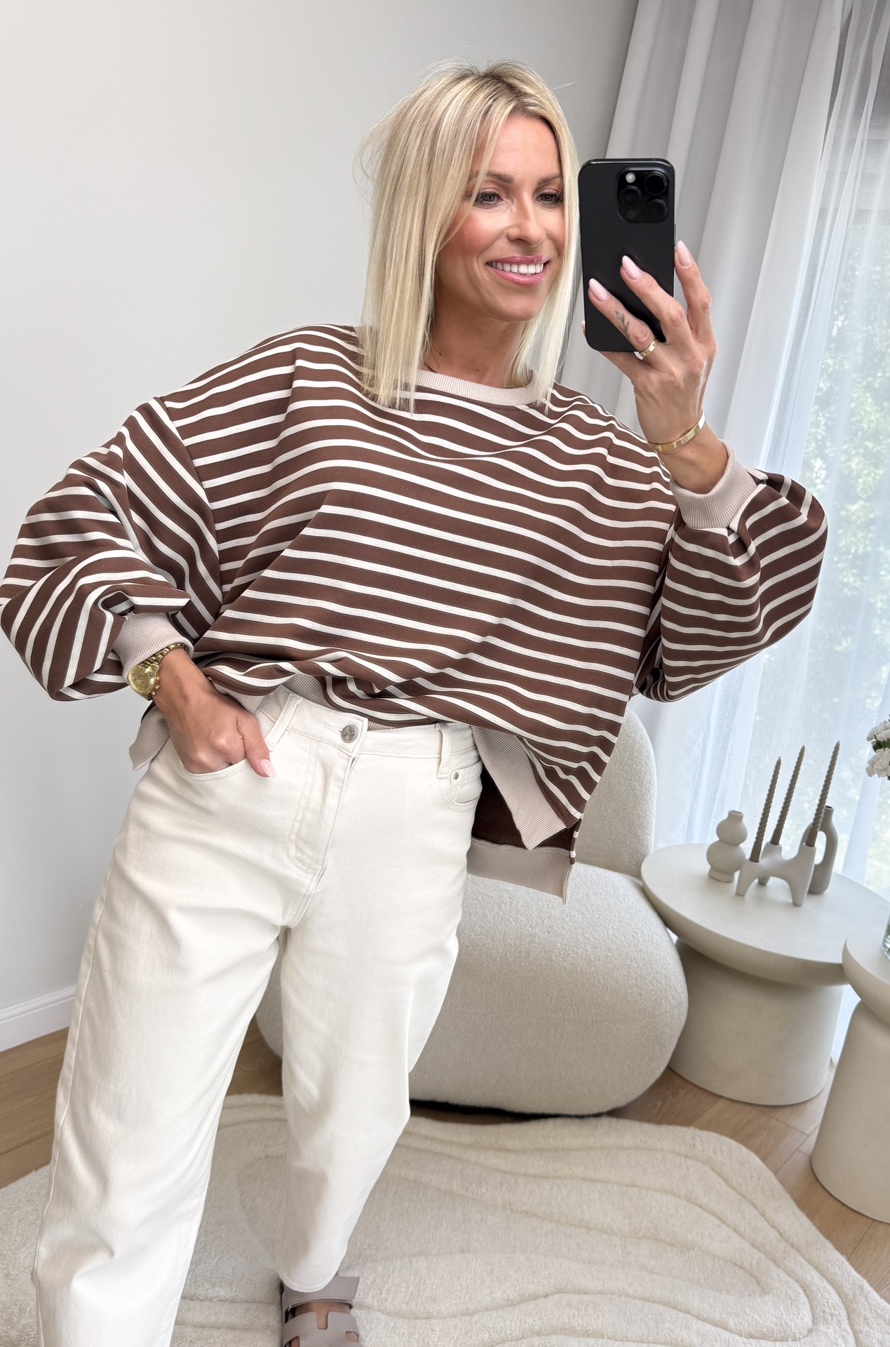 Bluza w Paski Brązowa Medium 2
