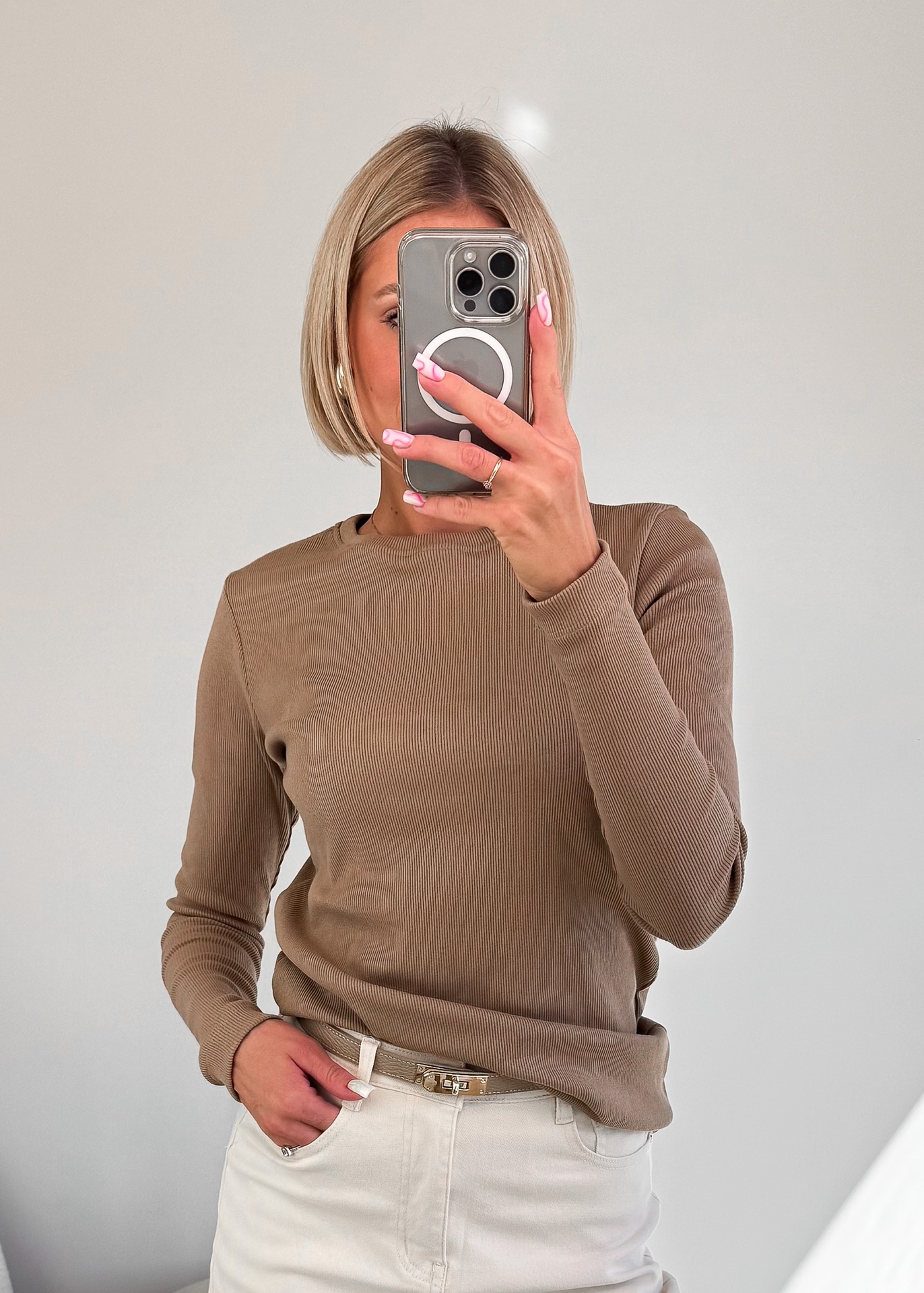 Bluzka Basic Prążkowana Camel3
