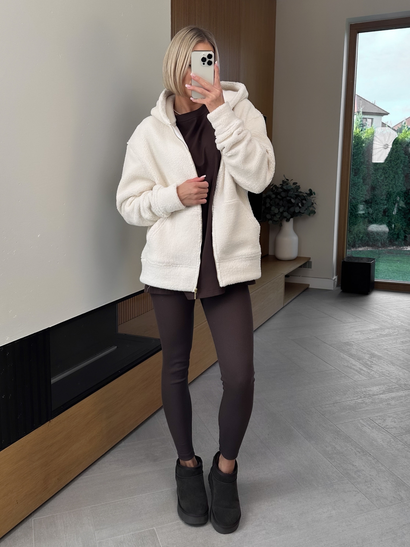 Bluza Baranek Hoodie Kremowa Zip 4