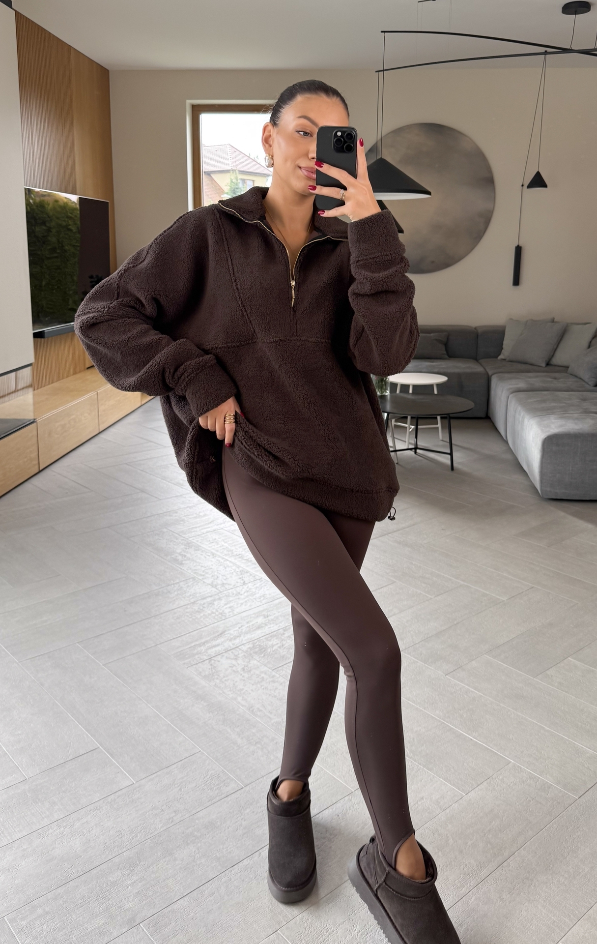 Bluza Baranek Brązowa Zip 3