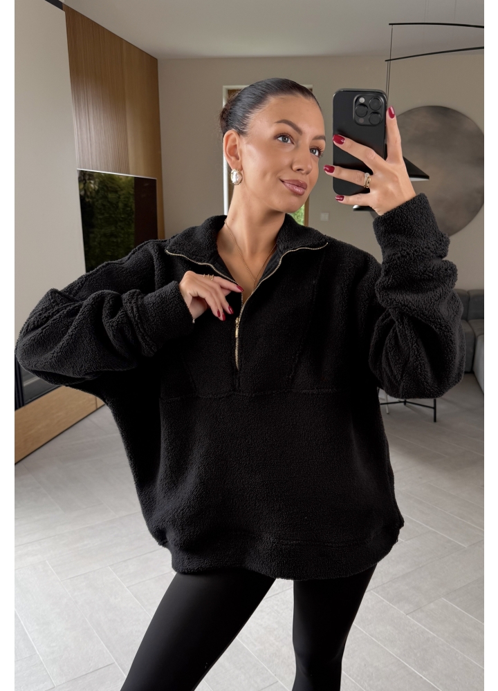 Bluza Baranek Czarna Zip