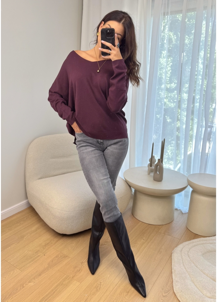 Sweter Śliwkowy Pull V