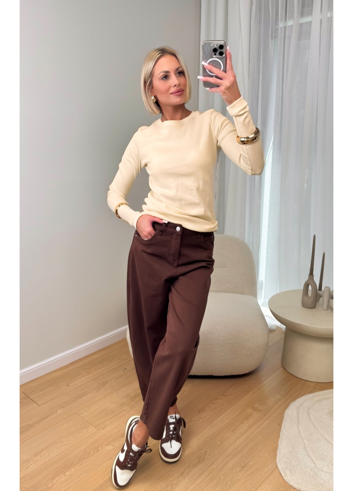 Bluzka Basic Prążkowana Kremowa