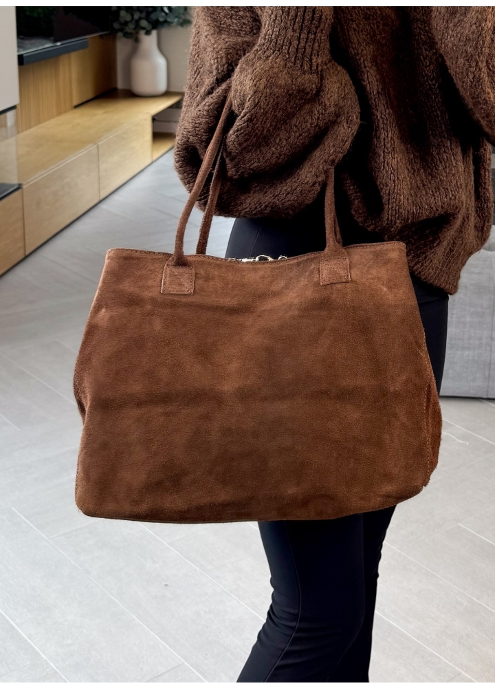 Torebka Brązowa ze Skóry Pure